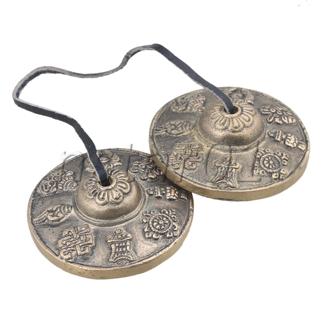 Tingsha Cymbal 7cm w/Bag - 8 Auspicious Symbols