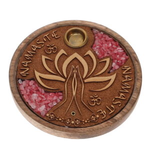 Wood Incense Disc Namaste w/Rose Quartz